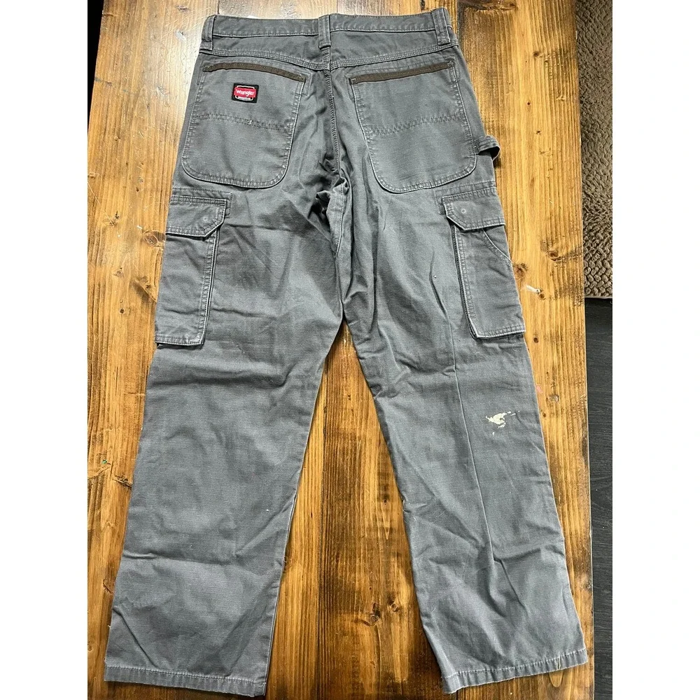 Wrangler Workwear Mens Grey Ripstop Cargo Pants 32x30 10WMWR1GR Paint Splatter